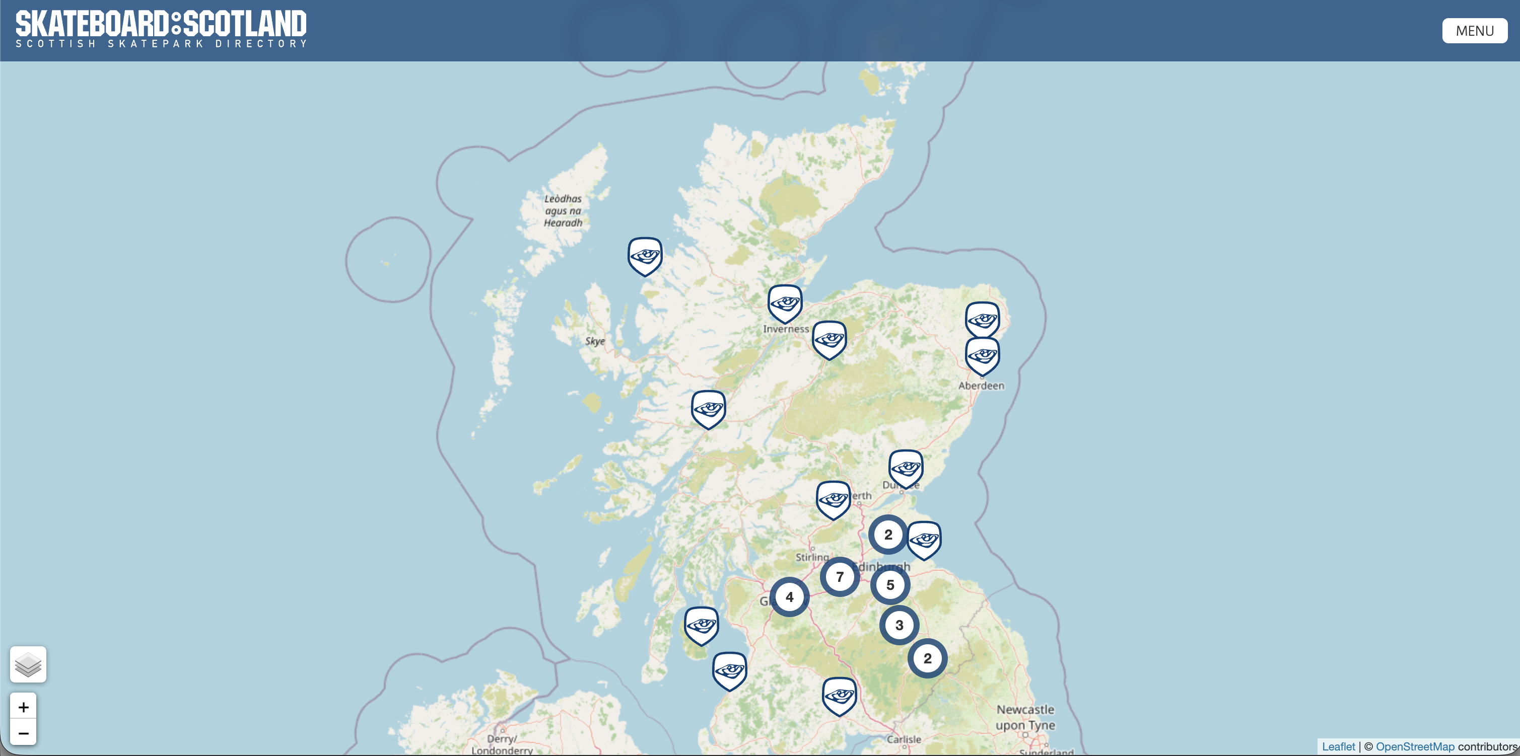 Scottish Skatepark Directory: map showing all pump tracks across Scotland